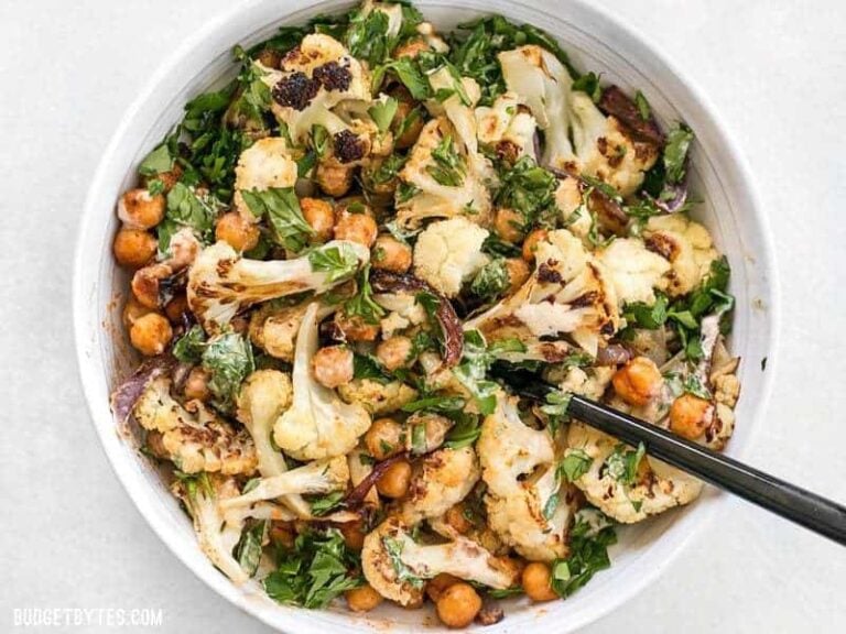 Roasted Cauliflower Salad With Lemon Tahini Dressing Budget Bytes