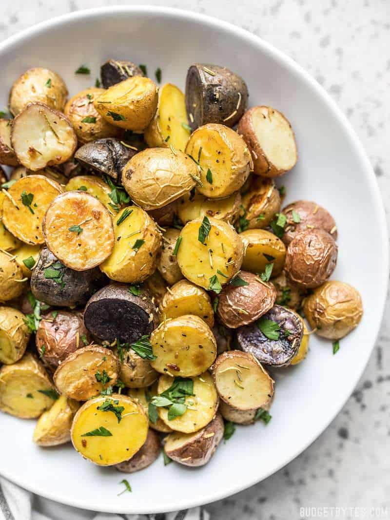 Rosemary and Garlic roasted Purple Potatoes - Just Homemade