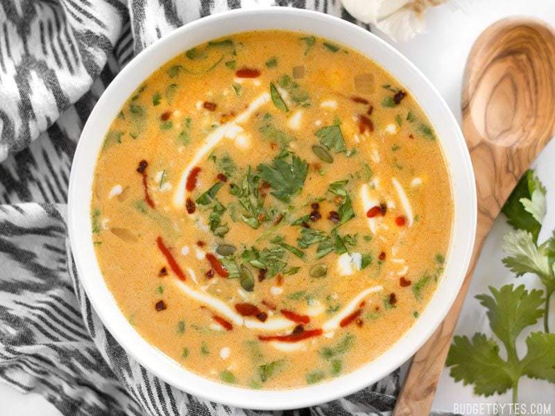 Spicy Coconut and Pumpkin Soup - Budget Bytes
