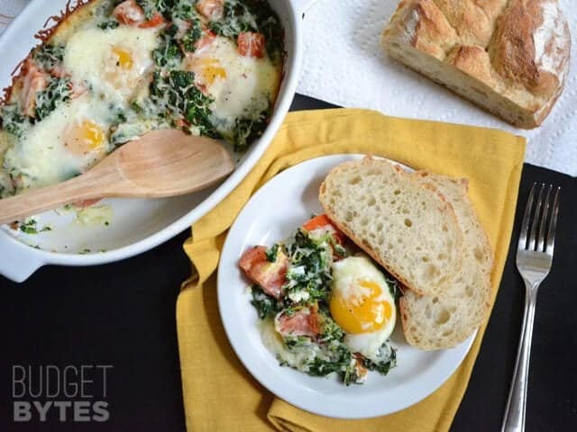 Baked Eggs with Spinach and Tomatoes - Budget Bytes