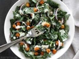 Kale Salad with Cajun Spiced Chickpeas and Buttermilk Dressing. BudgetBytes.com