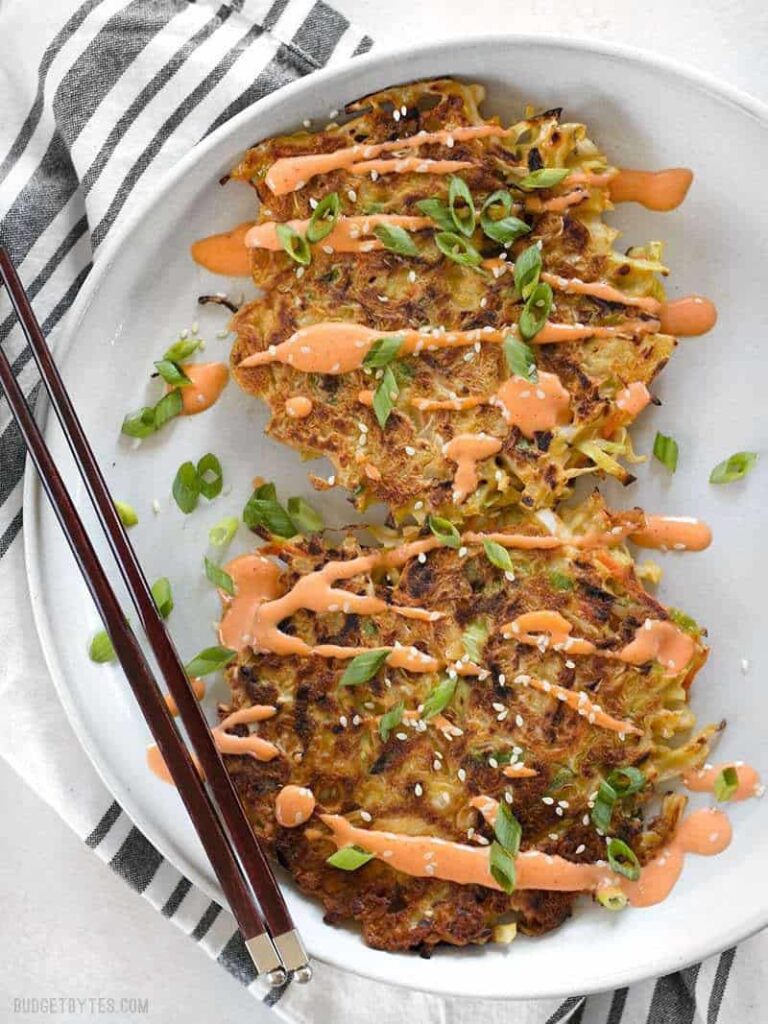 Cabbage Pancakes (Okonomiyaki) - Budget Bytes