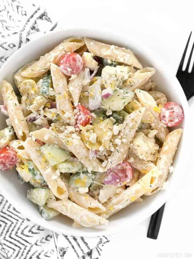 Creamy Lemon Dill Greek Pasta Salad - Budget Bytes