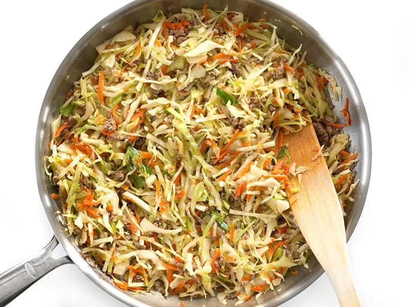Wilted Cabbage and Carrots in skillet