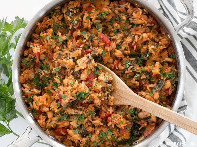 Tomato Herb Rice with White Beans and Spinach image