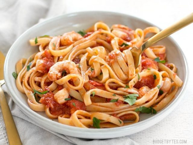 Spicy Seafood Pasta with Tomato Butter Sauce - Budget Bytes