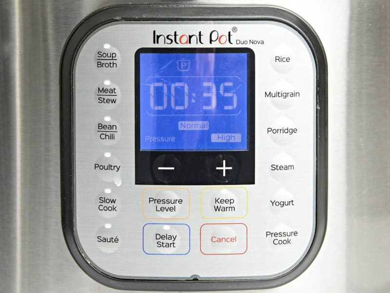 The Instant Pot time display showing it's set for 35 minutes.