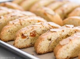 Fresh homemade Almond Apricot Biscotti are pennies a piece and can be stored in the freezer, ready for dunking at any time. BudgetBytes.com