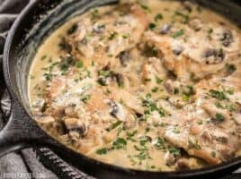 A simple pan sauce saves the day in this quick and easy Creamy Garlic Mushroom Chicken! BudgetBytes.com