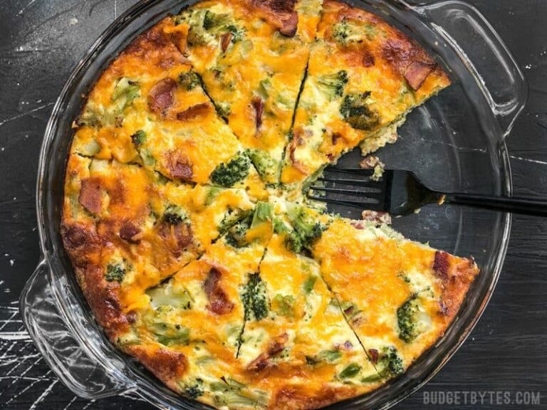 Easy Crustless Quiche - Broccoli Cheddar and Bacon - Budget Bytes