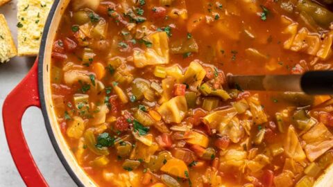 close up of the pot of cabbage soup