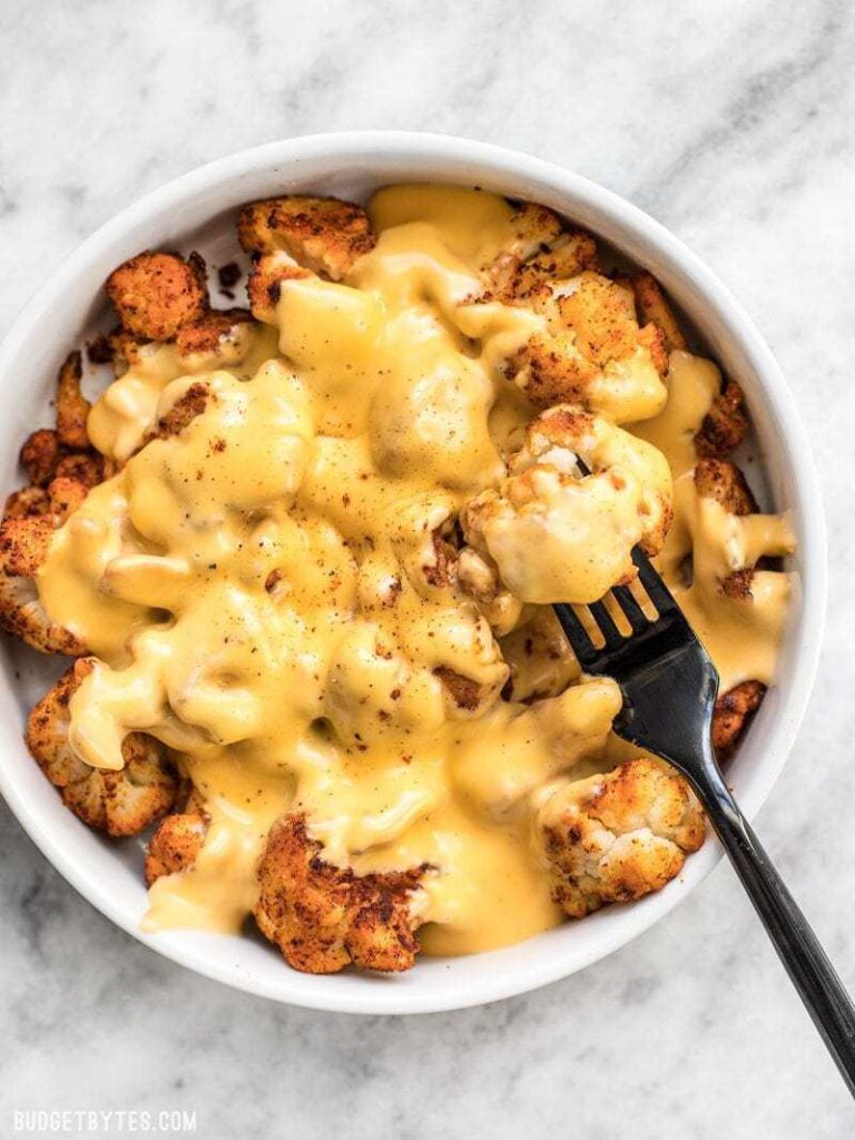 Spicy Roasted Cauliflower with Cheese Sauce Budget Bytes