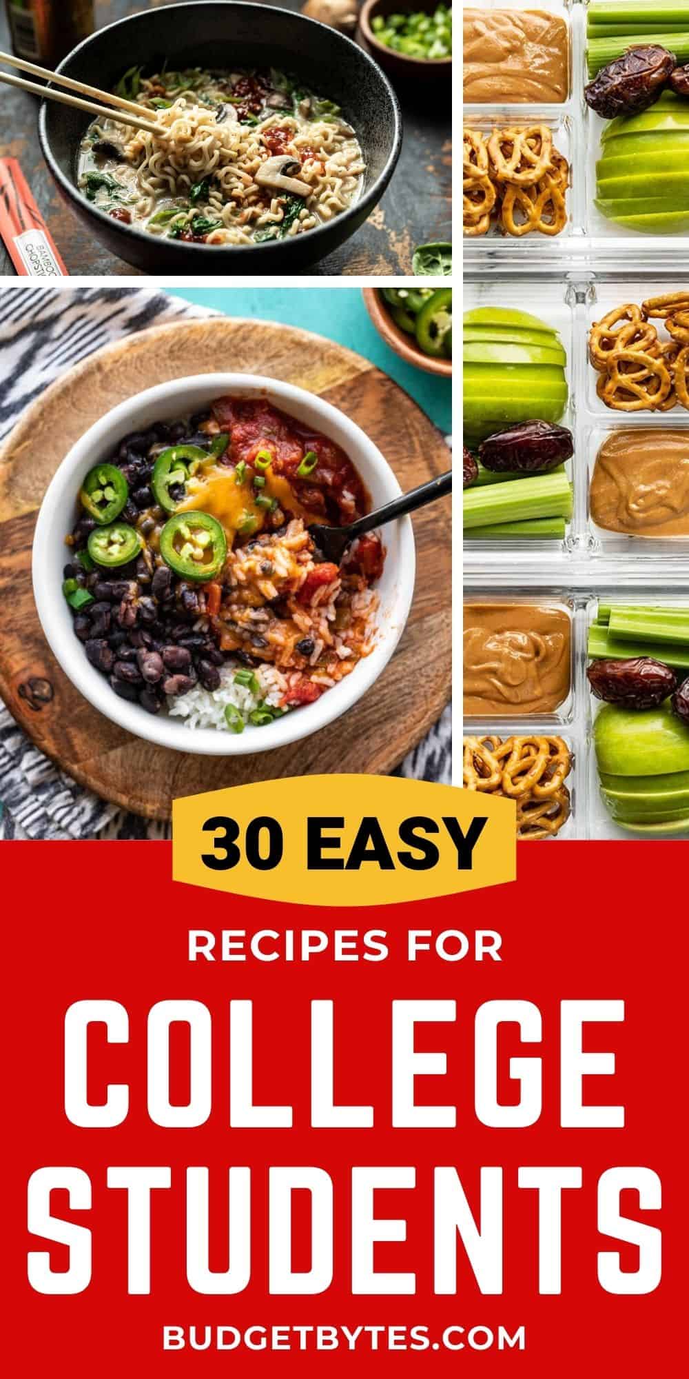 Collage of recipes for college students with title text