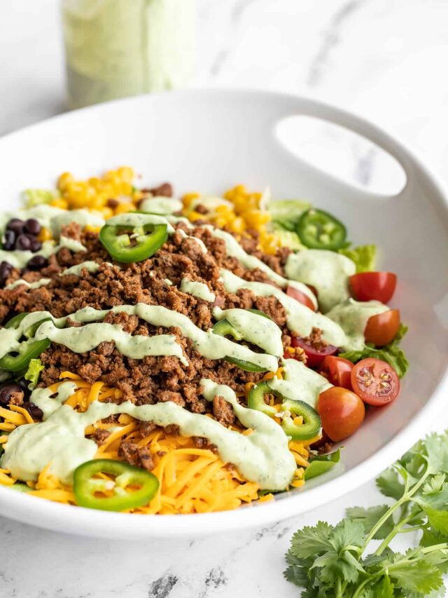 Turkey Taco Salad with Creamy Avocado Dressing - Budget Bytes