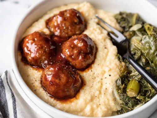 BBQ Meatballs With Cheese Grits - Budget Bytes