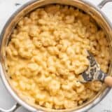 Overhead view of homemade mac and cheese in the pot