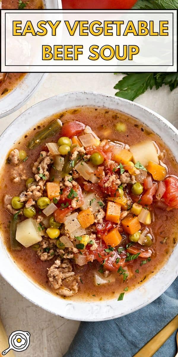 Vegetable beef soup pin image