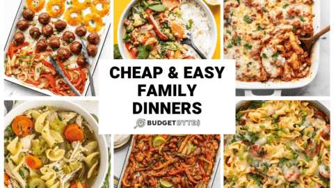 Header image for cheap and easy family dinner recipes.