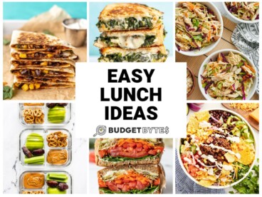 A collage of six easy lunch idea recipes with title text in the center.