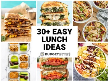 Photo collage of six easy lunch recipes with title text in the center.