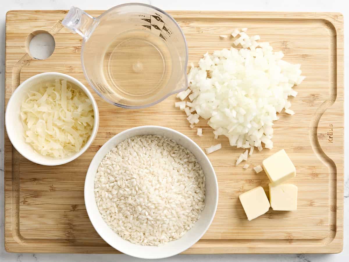 The ingredients to make summer corn risotto.