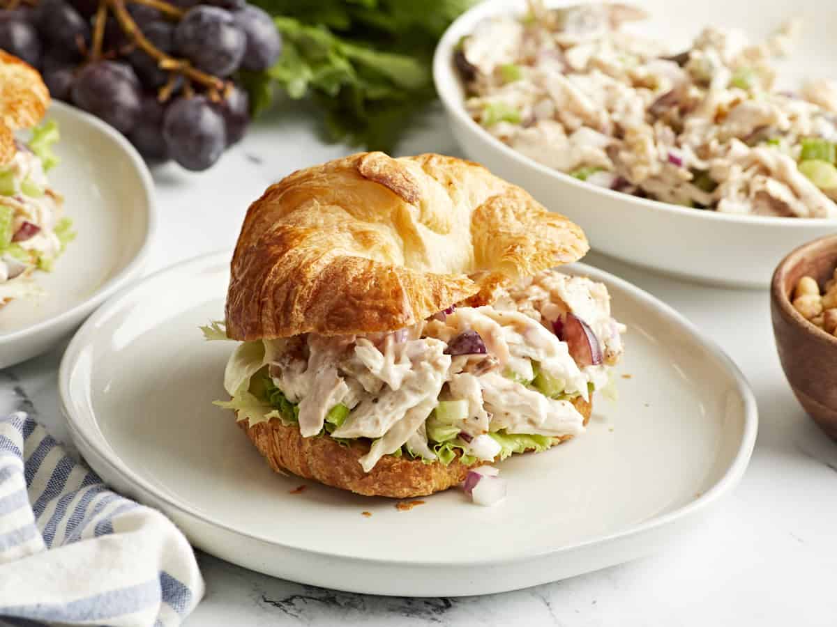 Traditional chicken salad in a croissant.