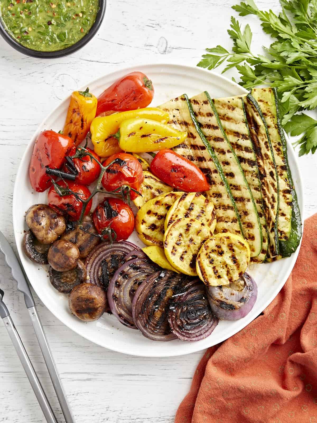 A plate of grilled vegetables.