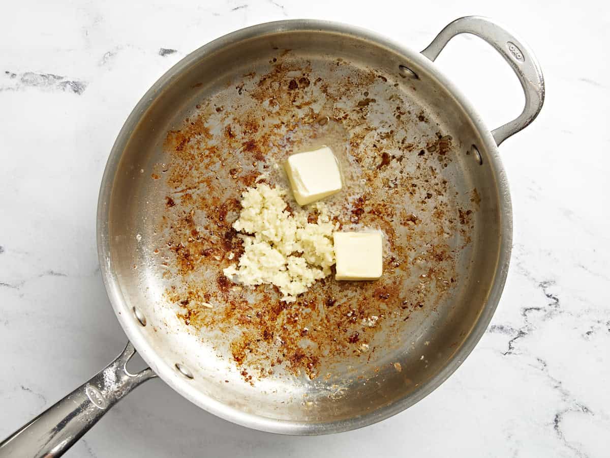 Butter and garlic in a skillet