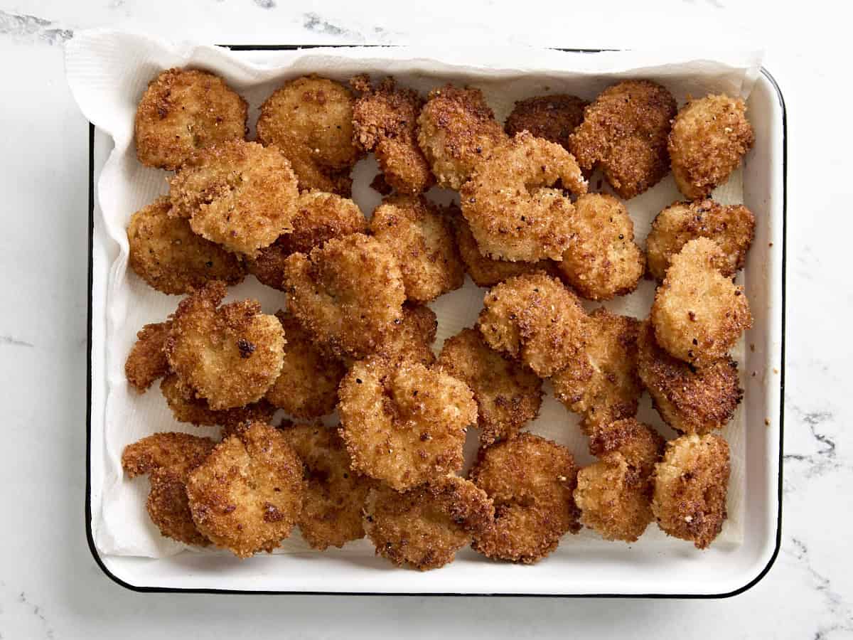 Deep fried shrimp on a paper towel