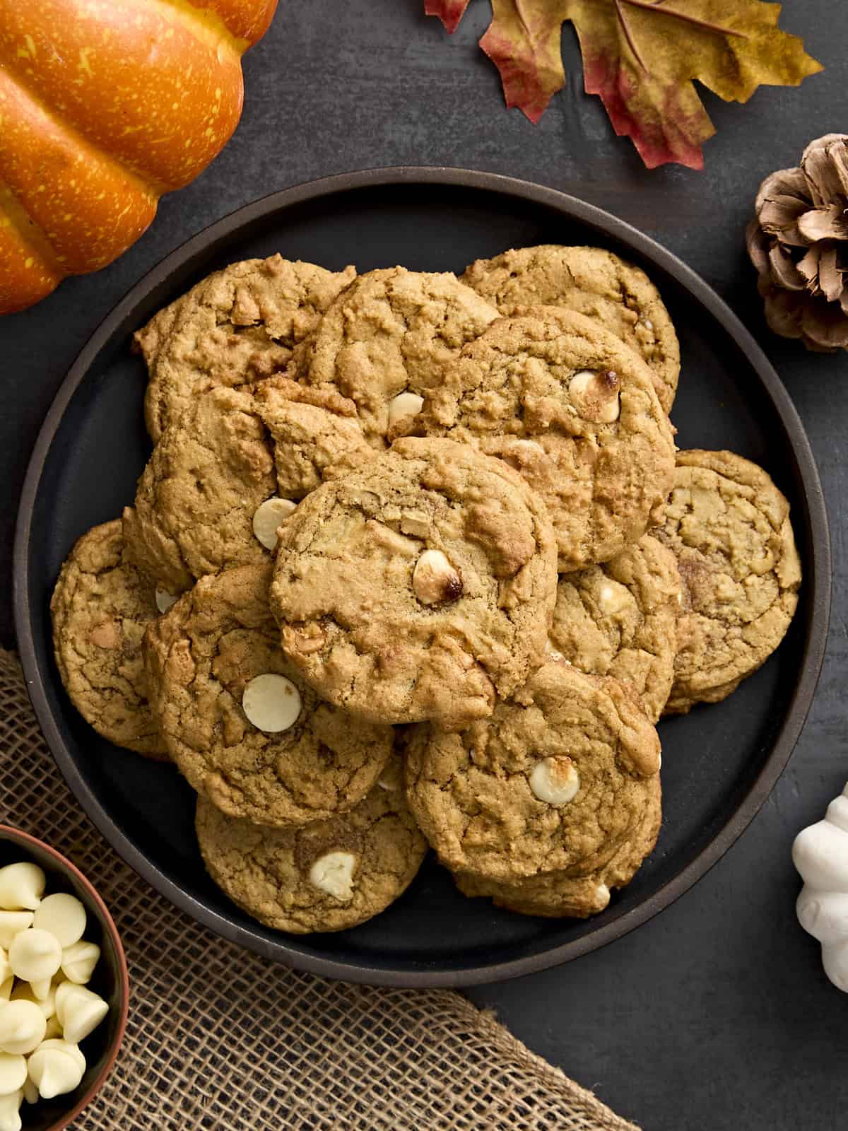 A plate of pumpkin chocolate chip cookies.