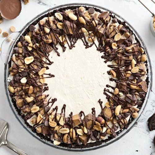 Overhead view of peanut butter pie.