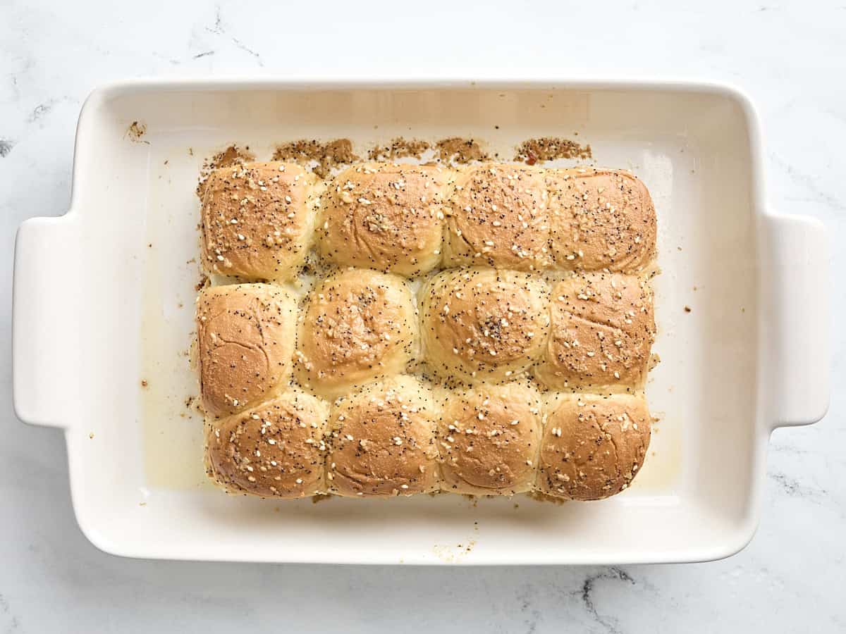 Turkey sliders in a baking dish