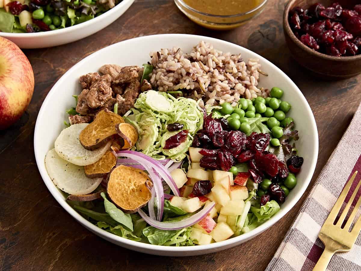 Side view of thanksgiving salad bowl.