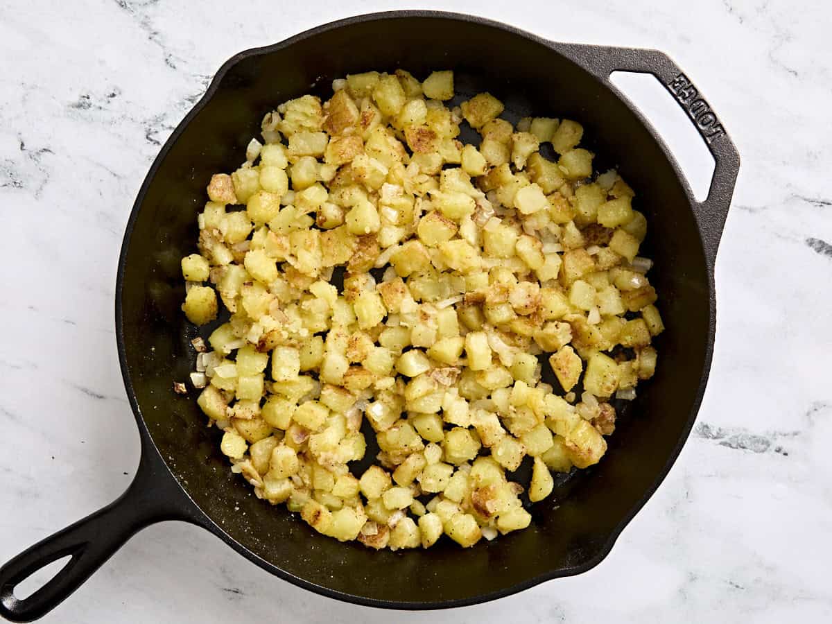 Skillet breakfast potatoes in a skillet.