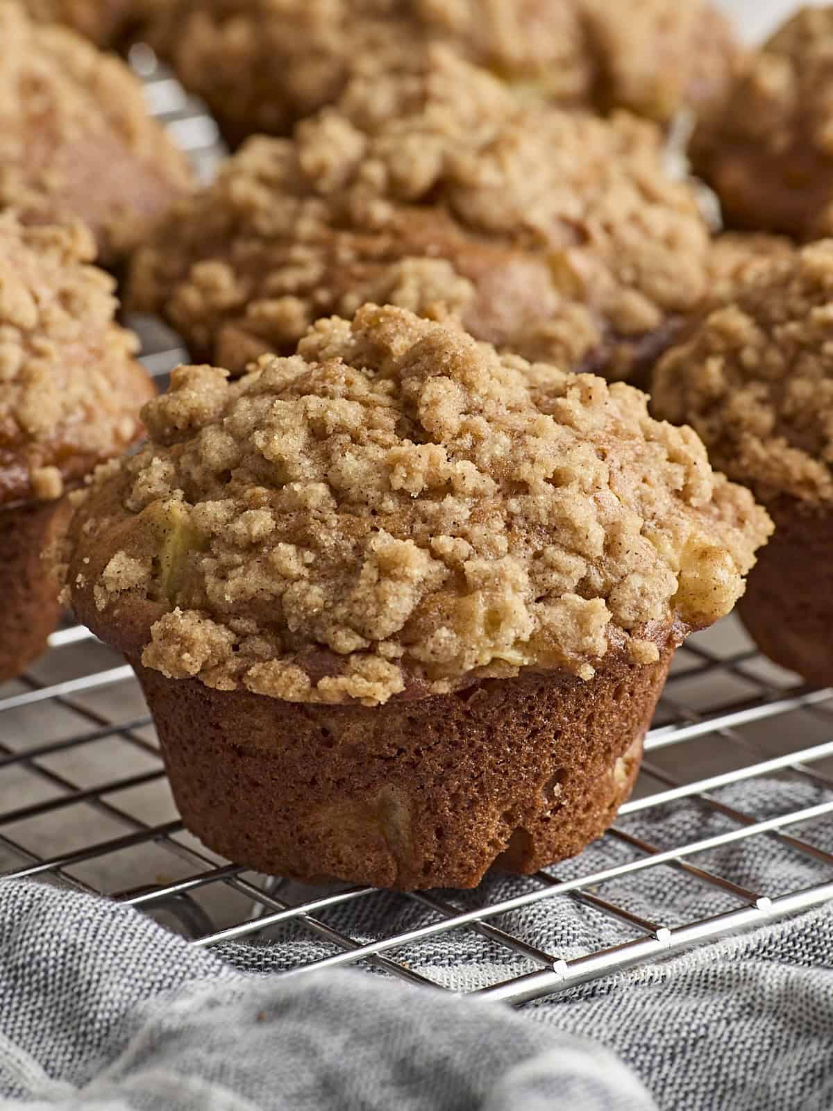 Side view of an apple cinnamon muffin.