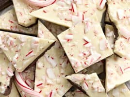 Overhead close up of peppermint bark.