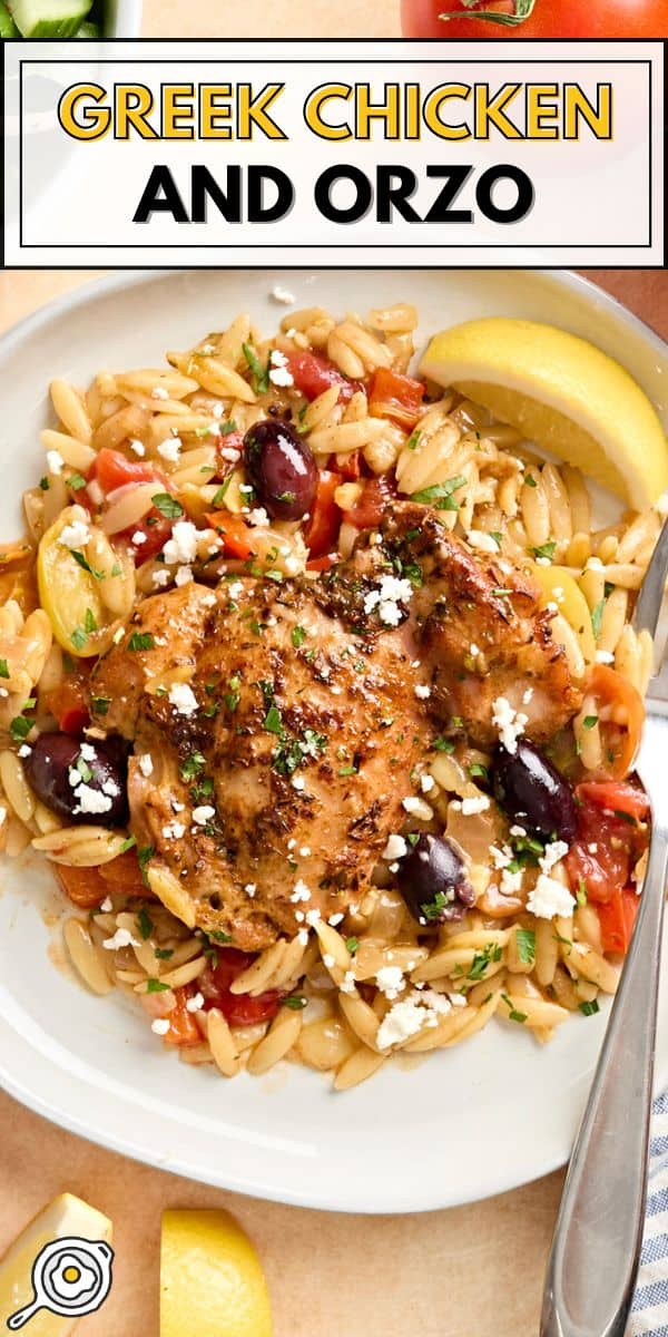 greek chicken and orzo pin image