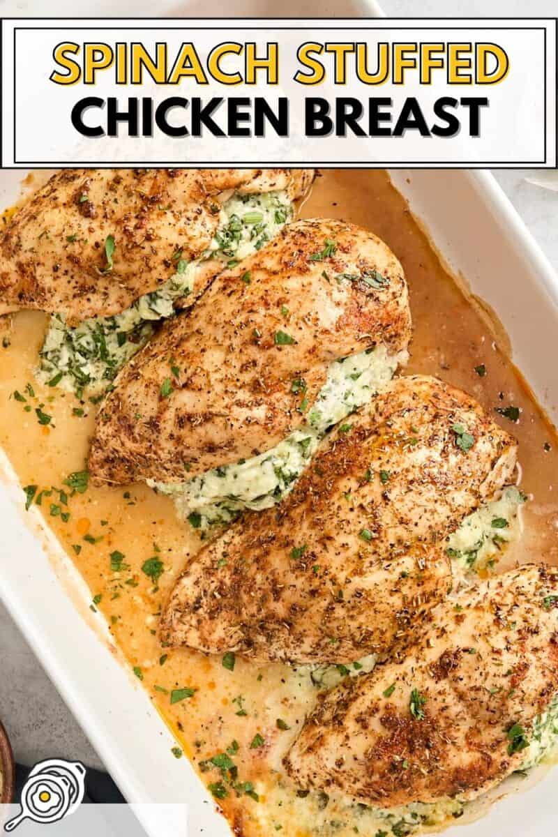 spinach stuffed chicken breast recipe pin image