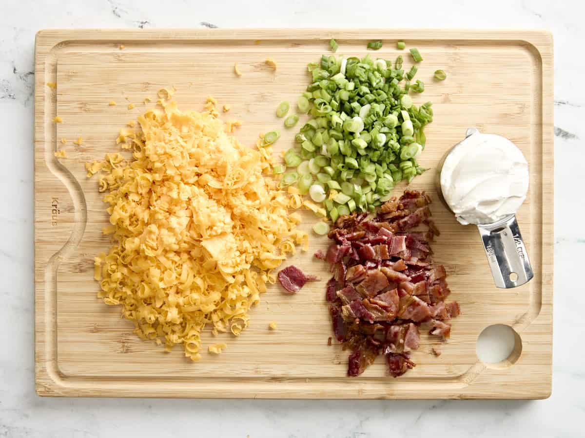 overhead view of toppings for roasted cauliflower bowls