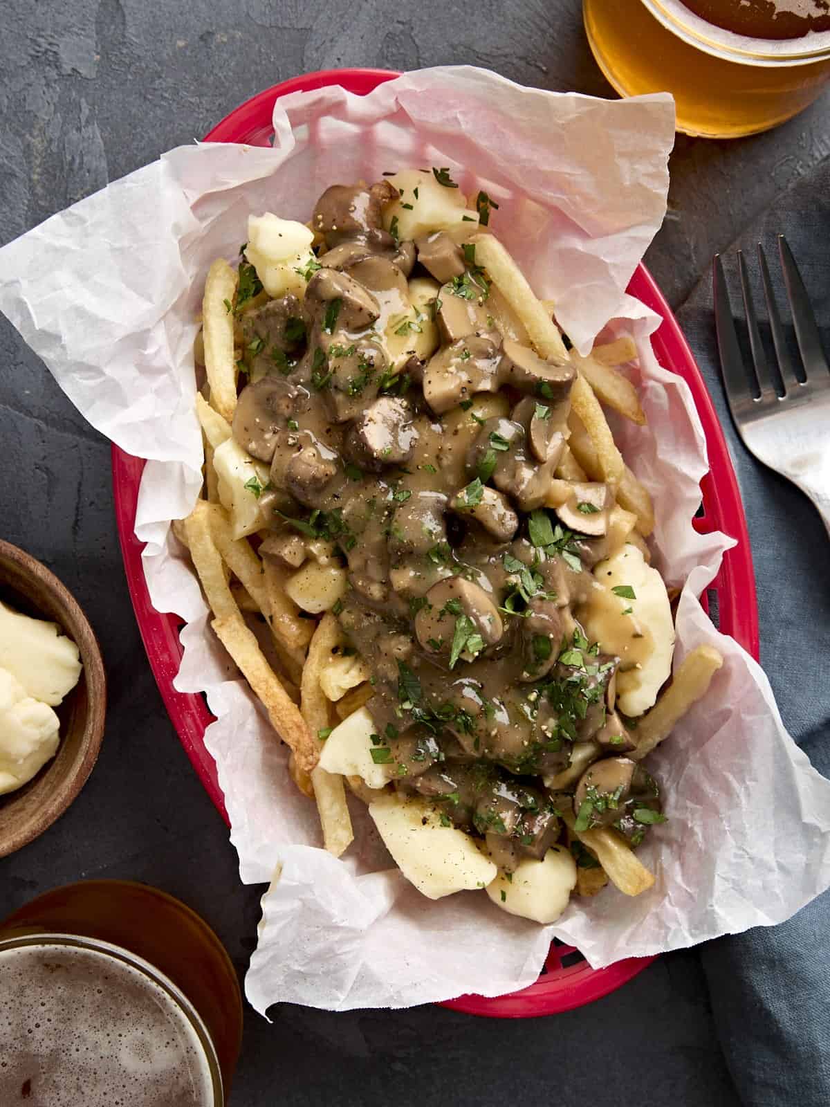 overhead view of poutine served up