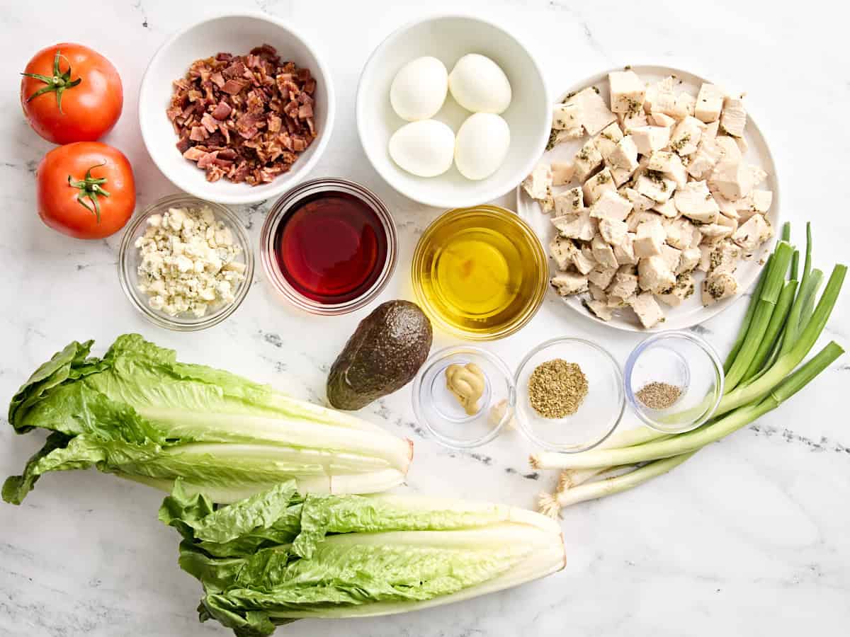 The ingredients to make a cobb salad.