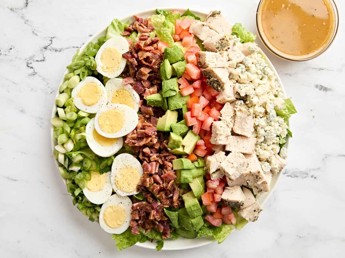 An assembled cobb salad.