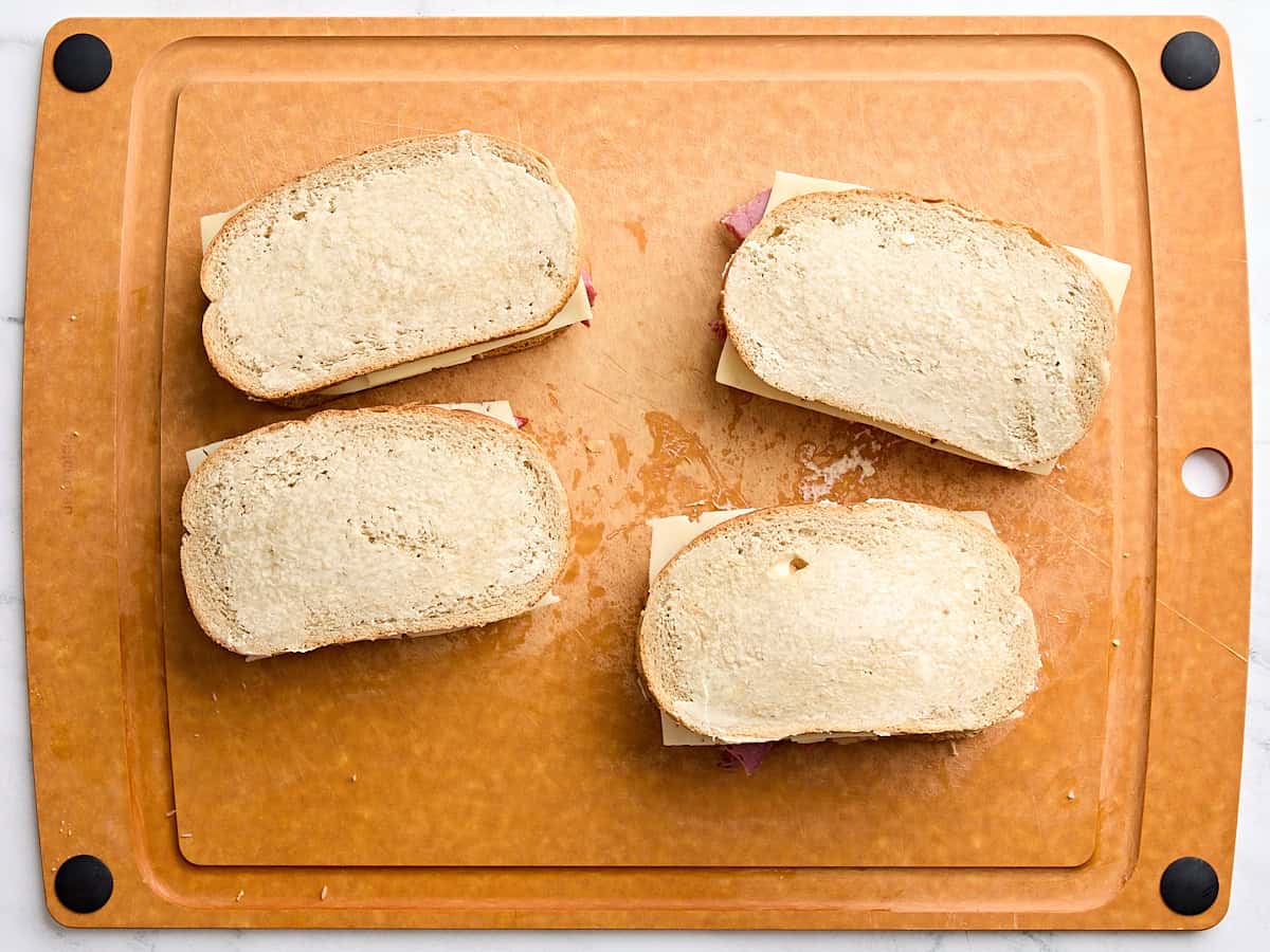 Four Reuben Sandwiches before toasting.